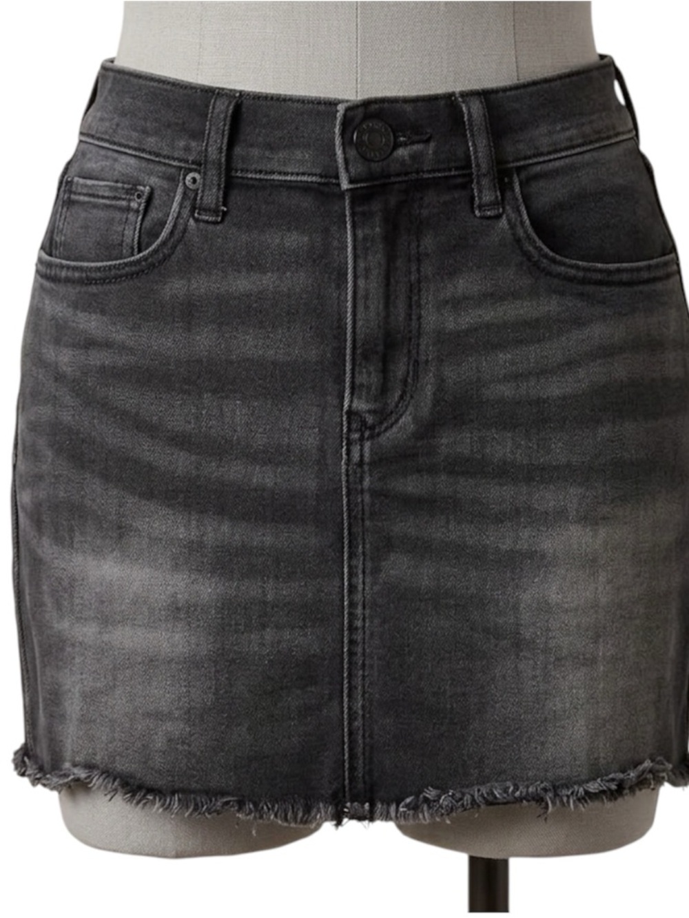 Express Washed Black Denim Mini Skirt - Classic Mid -Rise Style Raw Hem Size 2
